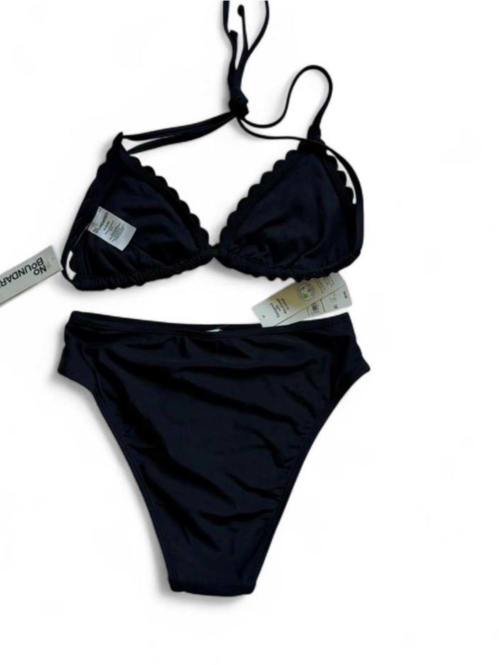 NWT Crochet Bikini Set Black White Chevron Striped Boho Retro M No Boundaries - Picture 2 of 11